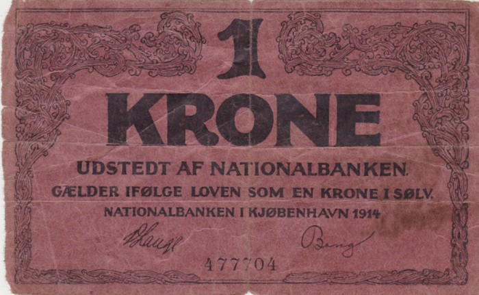 DANEMARCA 1 KRONE 1914 UZATA