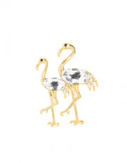 Brosa placata cu aur 14k/rodiu, cu cristale Swarovski, flamingo foto