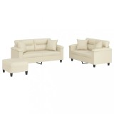 Set de canapele cu perne, 3 piese, crem, piele ecologica