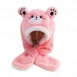 Caciula pentru iarna cu fular pentru copii, model ursulet, foarte calduroase, roz, Oem