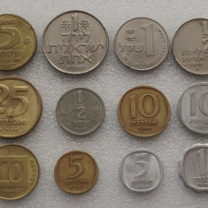 Israel lot / set 12 monede diferite 1 1/2 5 10 25 Agorot Shequalim **