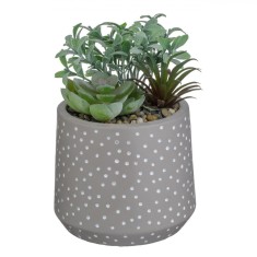 Ghiveci Decorativ Ciment, Model Buline, Plante Artificiale, Pietricele, Taupe, 12x17cm