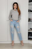 Pulover Dama Gri Decolteu V Maneci Largi cu Elastic J463-18 Elegant Modern Casual Marimea L