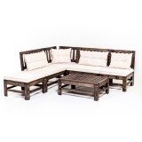 Set mobilier gradina cu sezut scund cu perne pentru terasă, din lemn | Treva
