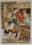 LA CROUTE AUX MIRABELLES , CARTE POSTALA ILUSTRATA , LITOGRAFIE SEMNATA JEAN PARIS , CU RETETA CULINARA PE VERSO , TEXT IN LB. FRANCEZA , 1946