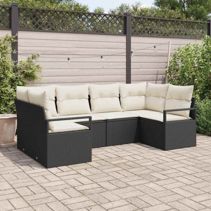 Set de Canapea de Grădină din 6 Piese cu Perne Negre, Rattan Poly