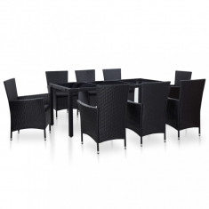 vidaXL Set mobilier de exterior, 9 piese, negru, poliratan