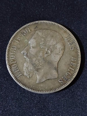 Belgia 1873 - 5 Franci - Monedă de argint #2 foto