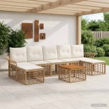 Cumpara ieftin Set de canapele de exterior 8 buc. 7-Locuri Alb Natural si Crem