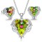 Set Colier si cercei MBrands Placat cu Aur Alb, cristale Austria, forma inima Verde