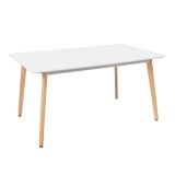 Masa de dining Leziter Verona 150x90 cm, alba, blat MDF, picioare fag, dreptunghiulara