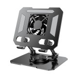 Suport laptop/tableta cu ventilator LUVLU&reg;, otel carbon, 4-14 inch, rotire 360&deg;, inclinare 180&deg;, ergonomic, robust si portabil, Negru