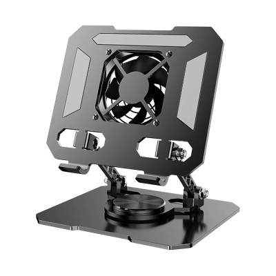 Suport laptop/tableta cu ventilator LUVLU&amp;reg;, otel carbon, 4-14 inch, rotire 360&amp;deg;, inclinare 180&amp;deg;, ergonomic, robust si portabil, Negru foto