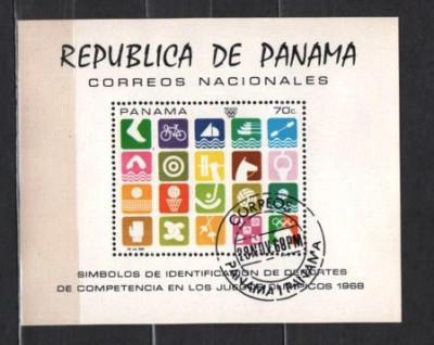 PANAMA 1968 - JO DE VARA MEXIC. SIMBOLURI OLIMPICE. COLITA STAMPILATA, DB24 foto