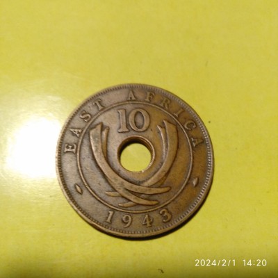 -Y- MONEDA AFRICA DE EST 10 CENTS 1943 VG++ foto