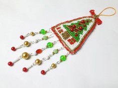 Ornament craciun , brad, decoratiune sarbatori lucrat manual din margele foto