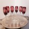 6 PAHARE DE ȘAMPANIE DIN CRISTAL ROSU RUBINIU-FLUTE GLASSES-ROMANIA ANII 70