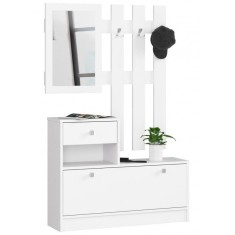Set mobilier hol, placa laminata, cu pantofar, cuier, oglinda, alb, 90x25x70/100 cm foto