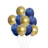 Set 10 Baloane Latex Auriu/Albastru 30cm Ropet - Aniversare, Nunta, Botez, Petrecere Copii, Decoratiuni Evenimente