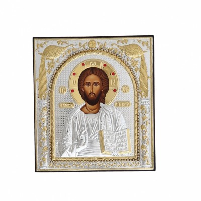 Icoana argintata-pietre Iisus Pantocrator foto