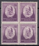ROMANIA 1952 LP 326 - 500 DE ANI DE LA NASTEREA LUI LEONARDO DA VINCI BLOC DE 4 TIMBRE STARE MNH, Nestampilat