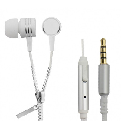 Casti in-ear stereo 3.5mm, microfon, extra Hi-Fi, cablu tip fermoar 1.2 m, 2 seturi dopuri, alb foto