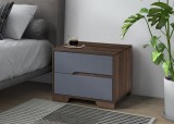 Cumpara ieftin Noptiera Nora cu 2 sertare, culoare Gri + Nuc, 60x45x47cm