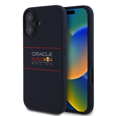 Husa iPhone 16 Plus Red Bull Racing Silicone Horizontal Centered Logo MagSafe, albastru inchis, RBHMP16M24SIHSRV foto