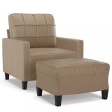 Cumpara ieftin Fotoliu canapea cu taburet, cappuccino, 60 cm, piele ecologica