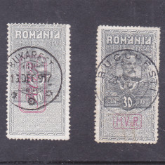 1917 ocupatia germana in Romania 2x 30 bani timbru fiscal postal MViR.stampilat