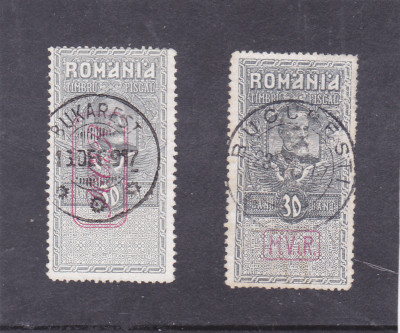 1917 ocupatia germana in Romania 2x 30 bani timbru fiscal postal MViR.stampilat foto