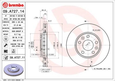 BREMBO 09.A727.11 PRIME LINE - UV Coated Disc frana foto