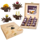 Set cadou ceai infloritor Creano ErbluhTeelini, 12 bile, ceai negru, 4 sortimente, cutie lemn