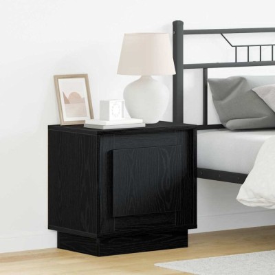 Noptieră cu Lumini LED Stejar Negru 44x34,5x45 cm foto