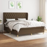 vidaXL Pat box spring cu saltea, maro &icirc;nchis, 160x200 cm, textil
