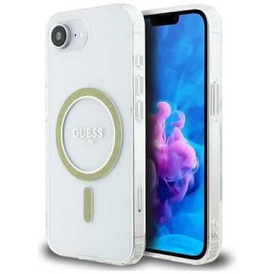 Husa iPhone 16e originala Guess IML Glitter Circle MagSafe, transparenta, GUHMPSE4HFGERET foto