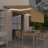 VidaXL Copertină retractabilă manual cu stor&amp;LED, galben&amp;alb, 5x3 m