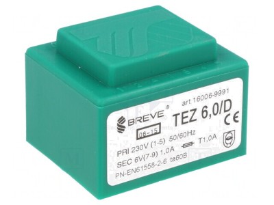 Transformator &amp;icirc;ncapsulat 6V 1A 230VAC 6VA PCB foto