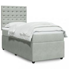 vidaXL Pat box spring cu saltea, gri deschis, 90x190 cm, catifea 3292226