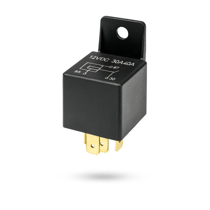Releu auto 12v 40a cu 5 pini + mufa cu cabluri, suport montare, set complet
