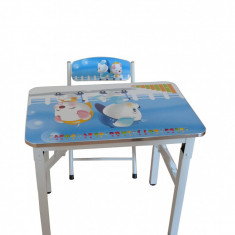 Set birou cu scaun pentru copii, pliabile, din metal si lemn, design interactiv foto