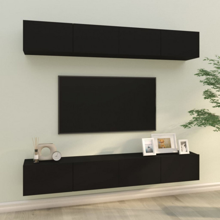 vidaXL Dulapuri TV de perete, 4 buc., negru, 100x30x30 cm