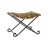 Cumpara ieftin Suport pentru Picioare DKD Home Decor Negru Metal Maro Piele Leopard (55 x 45 x 41 cm)