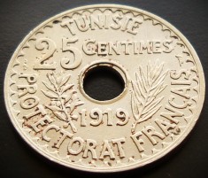 Moneda exotica istorica 25 CENTIMES - TUNISIA, anul 1919 * cod 157
