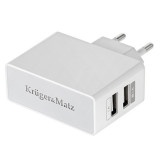 Cumpara ieftin Incarcator de retea dual USB, 2.1A, 5 V, protectie impotriva supraincarcarii si supratensiunii, Kruger&amp;Matz