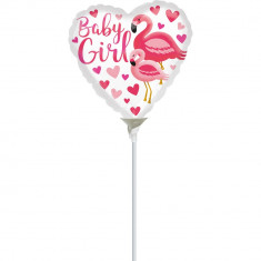Balon mini folie Baby Girl Flamingo 23cm, umflat + bat si rozeta, Amscan 39648 foto