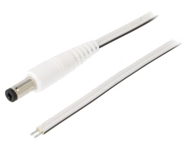 Cablu Alb 2x0,5mm2 cu Mufă DC 5,5/2,1 Drept 0,5m