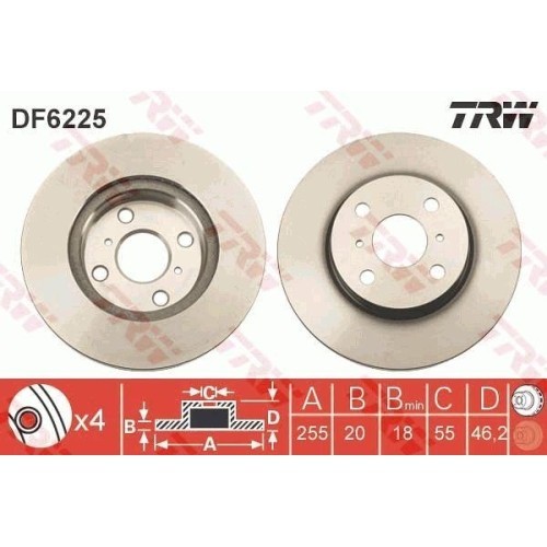 Set disc frana Toyota Iq ( J1) 11.08-12.15, Fata, 255X20mm, ventilat, TRW