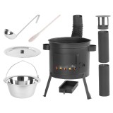 Soba cu ceaun/tuci, cu burlane, 36 cm, ceaun de 14 L, polonic, lingura de lemn, Artool