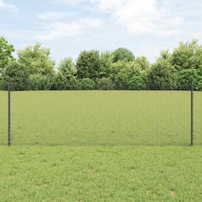 &amp;Icirc;ngrădire din plasă sudată cu 11 st&amp;acirc;lpi U Gri 0.8x25 m Oțel foto